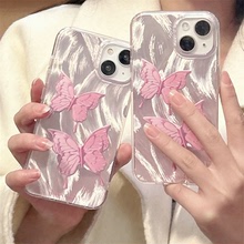 粉色两只蝴蝶iPhone14promax适用苹果15手机壳12保护套13小清新女