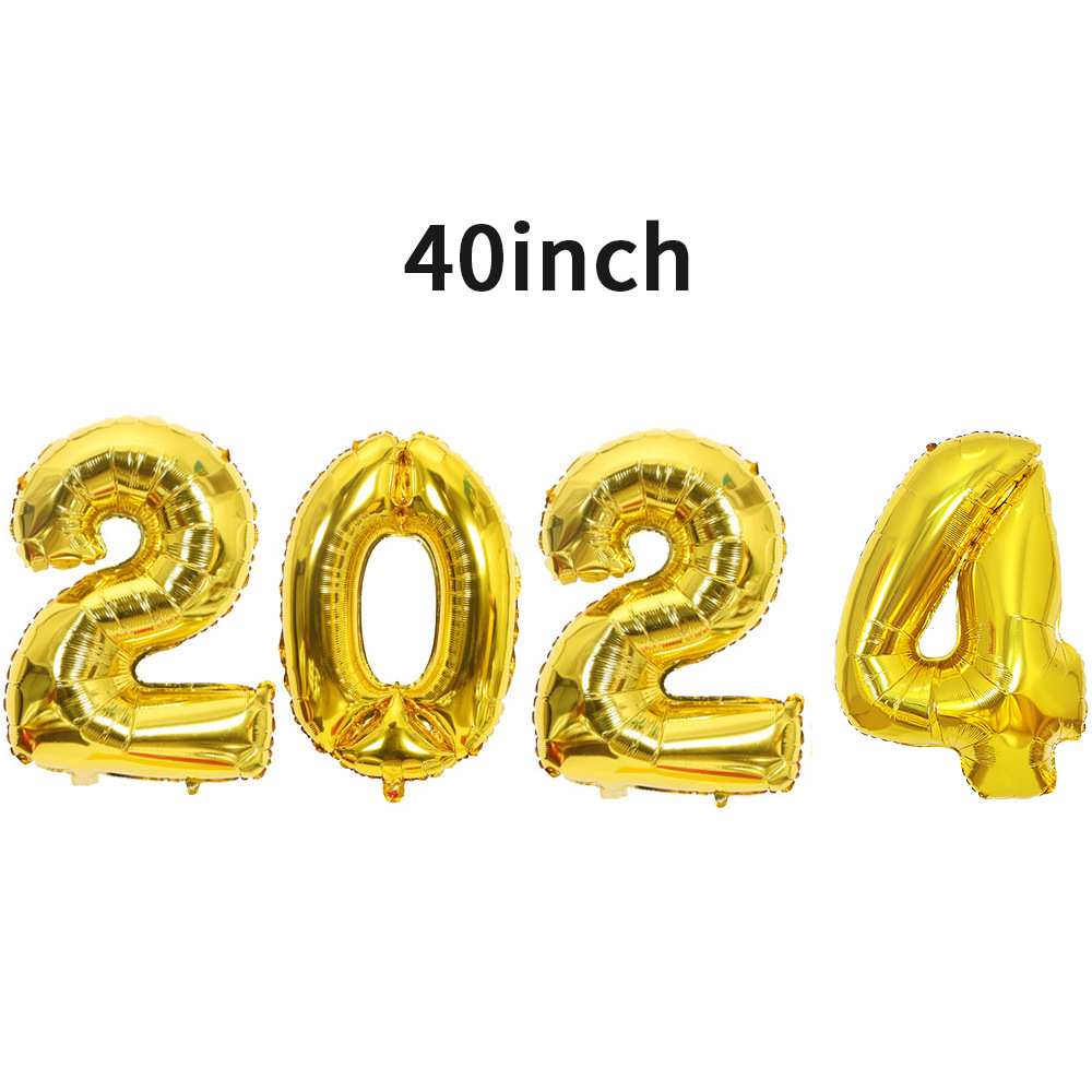 32-Inch 40-Inch Large Digital Aluminum Balloon 2024-Digit Balloon Set New Year New Year New Year Decoration Wholesale