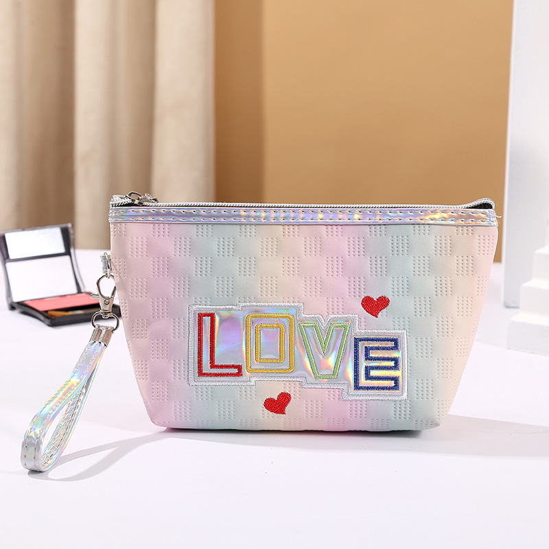 Laser Cute Cosmetics Buggy Bag Love Student Pencil Case Portable Travel Pu Large Capacity Zipper Bag