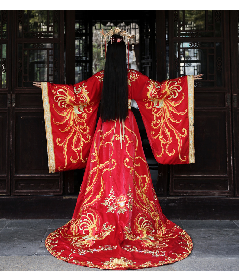 汉服嫁衣凤冠霞帔新娘婚礼中式婚纱古装花嫁凤求凰结婚拖尾秀禾服