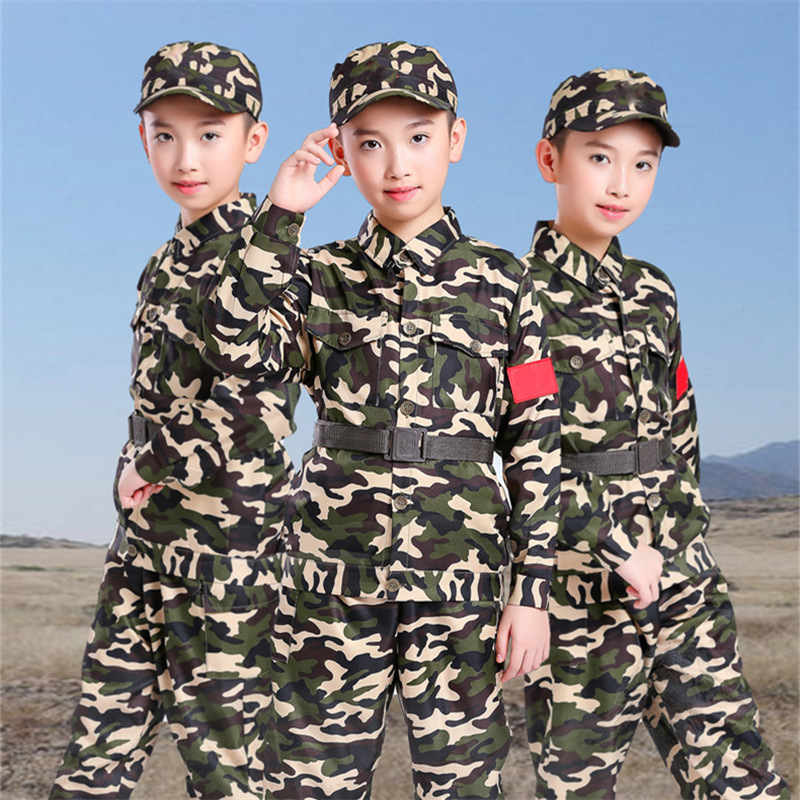 儿童迷彩服套装中学生小学生户外夏令营军训服男孩女孩作训服长袖