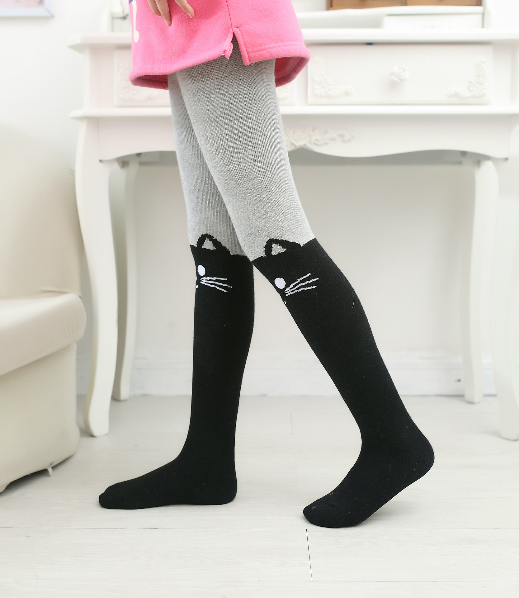 秋冬儿童可爱卡通图假高筒拼接连裤袜保暖毛巾毛圈儿动漫童打底裤