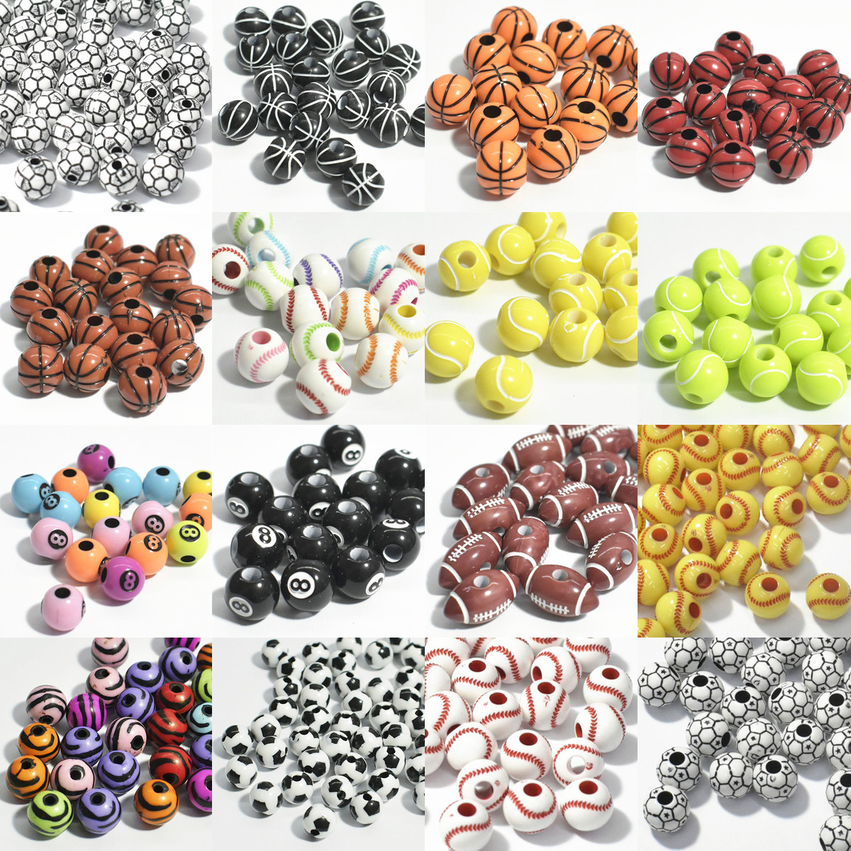 50 PCs Ornament Accessories Children's Handmade Bead Material Acrylic Baseball Basketball Football Tennis Scattered Beads Batch Boxed
