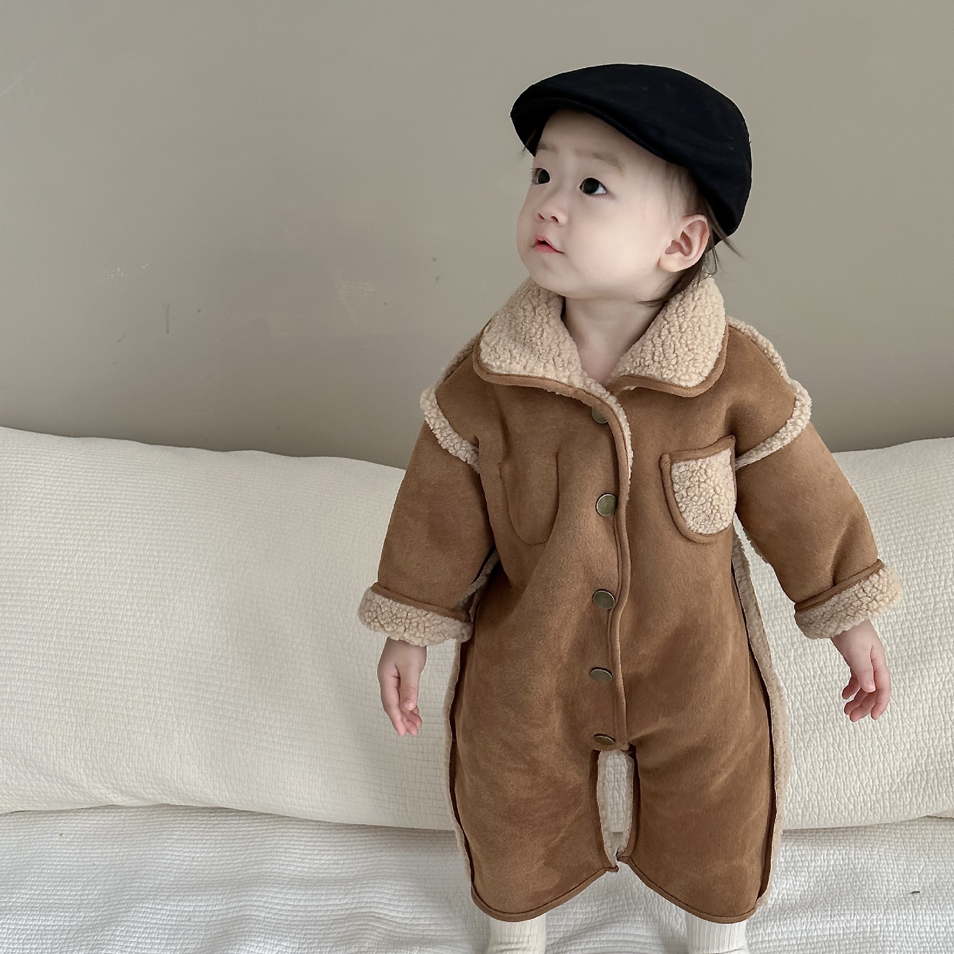 baby autumn and winter clothes korean style children‘s clothing baby outdoor clothing winter furry jumpsuit boys and girls plush jumpsuit