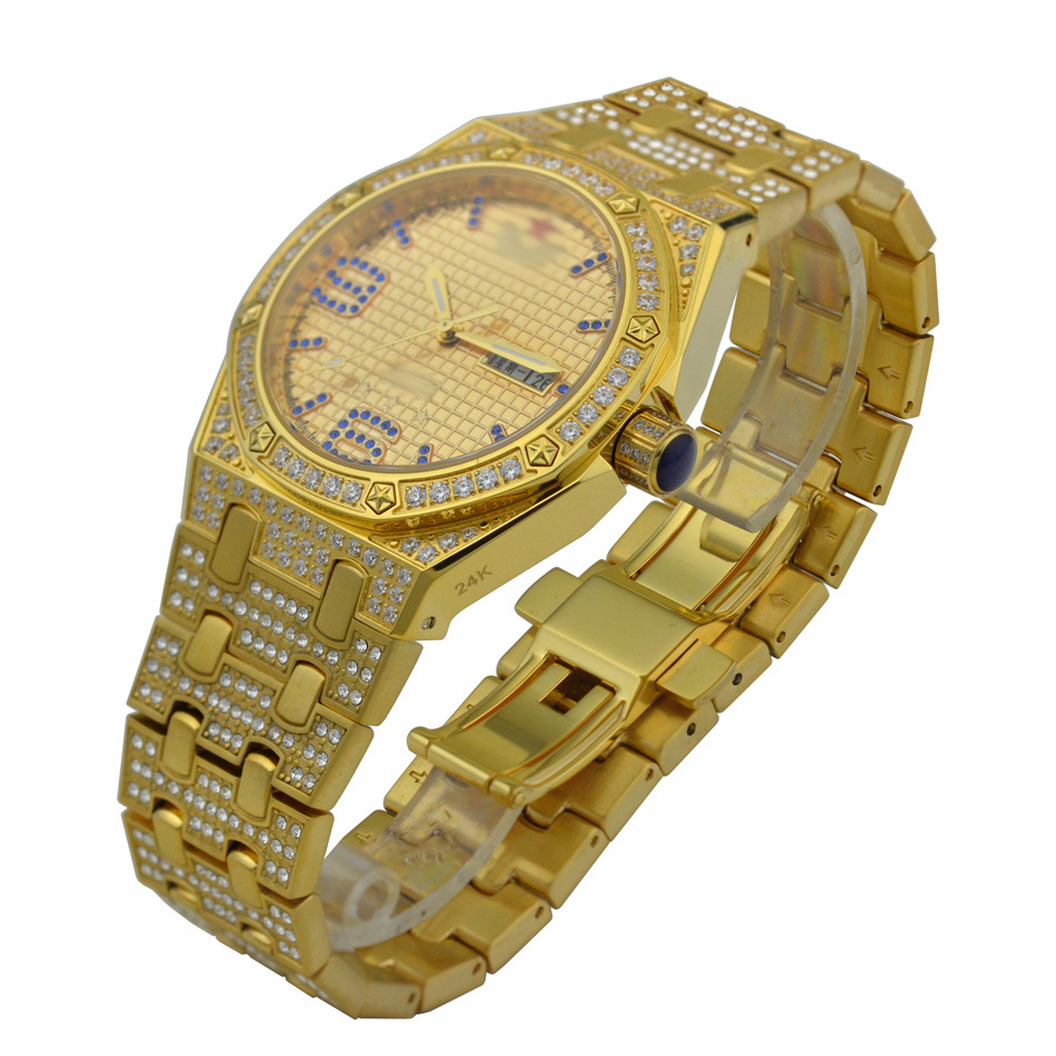 正品金尊机械表24k镀金镶钻情侣表商务休闲纪念收藏表