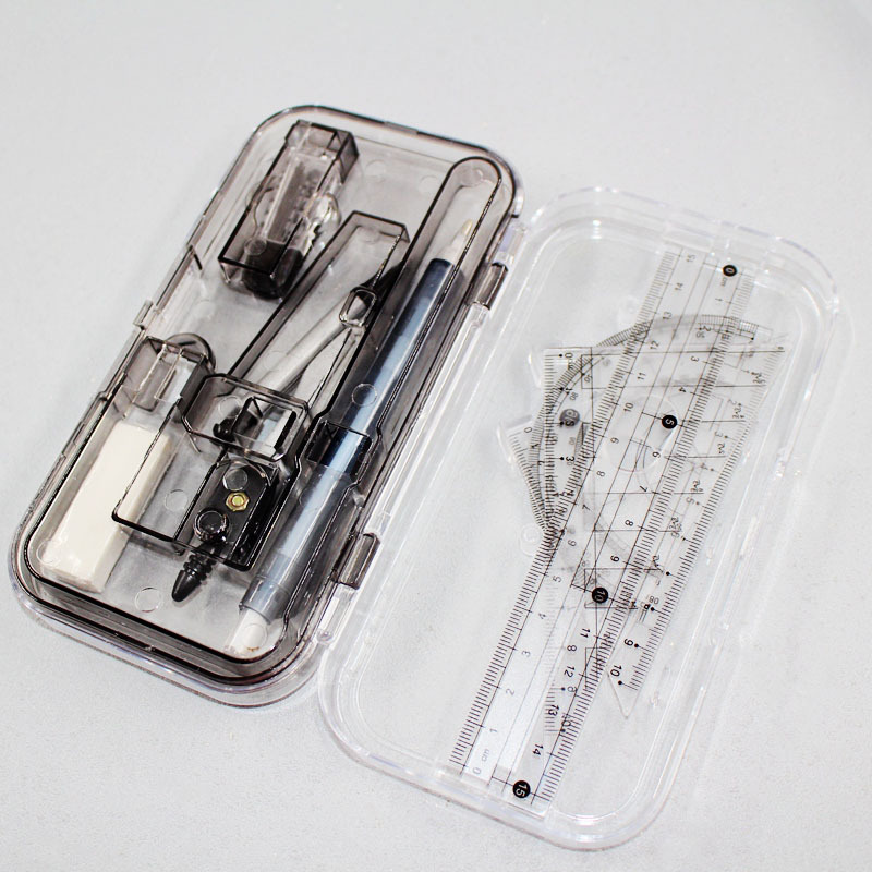 炫丰6818圆规套装 双层盒装圆规 自动铅笔圆规铅芯橡皮尺子8件套