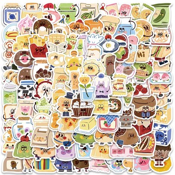 100张可爱美食大作战卡通手账贴纸行李箱水杯手机个性diy涂鸦贴画