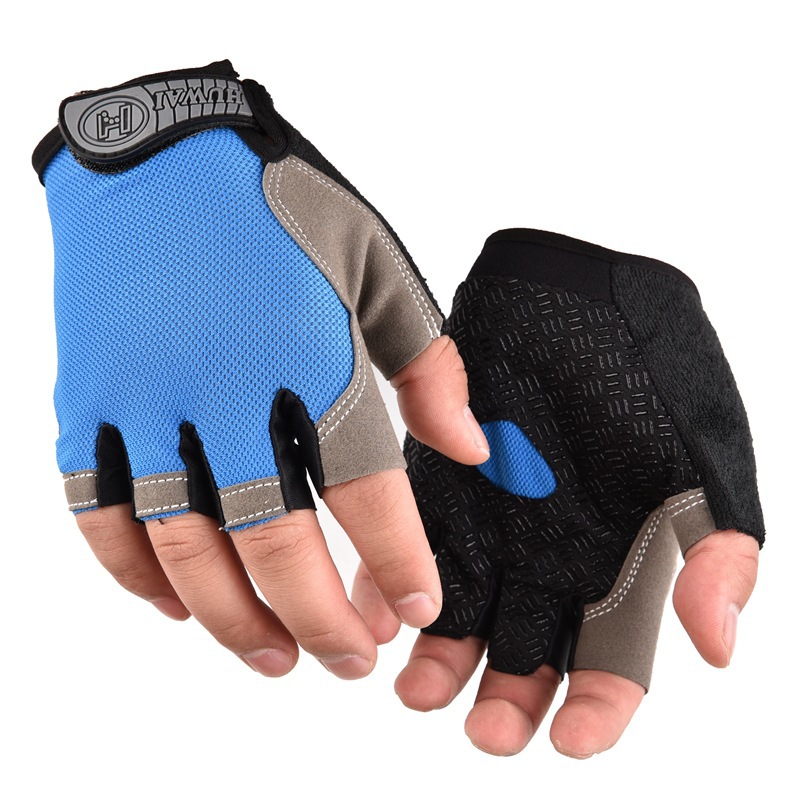 Spring and Autumn Cycling Sports Gloves Half Finger Men and Women Bicycle Bike Short Finger Cycling Gloves Imitation Slide Factory Direct Supply