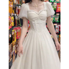 白色连衣裙女夏季新款法式感气质长裙收腰显瘦温柔风仙女裙子