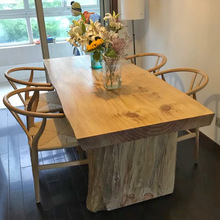 北欧风原木长条桌餐桌长方形服装店木头桌子复古实木大板桌工作台