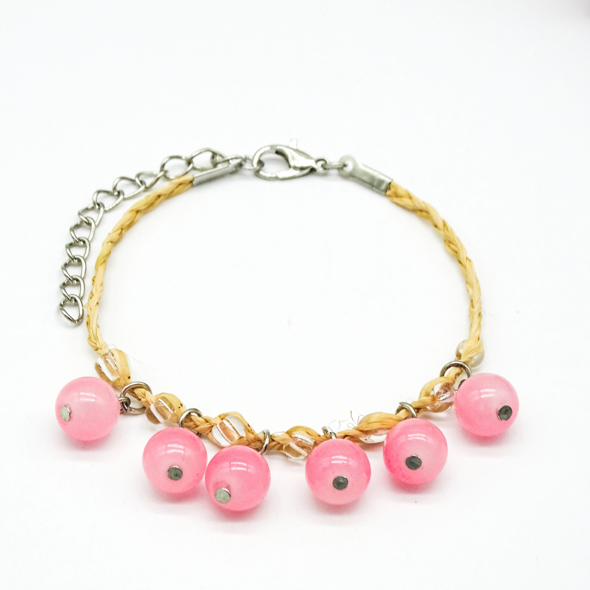 拉菲草手链纯色珠女式 许愿草手链 手工编织手绳景区热卖