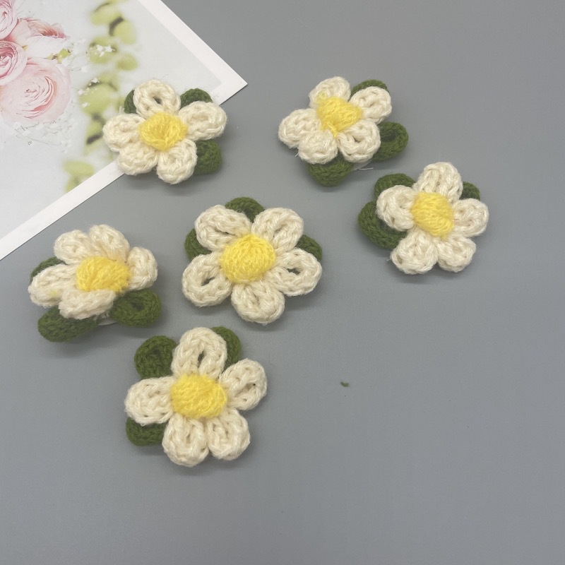 毛线手工花手摇绣花童装胸花毛衣立体贴花黄色花芯外贸服装辅料