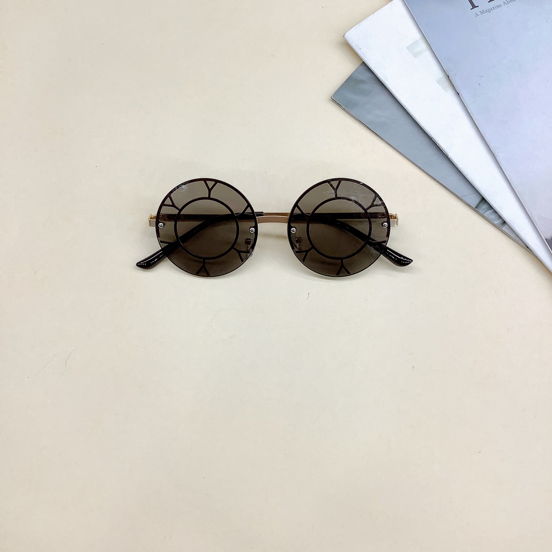 Letter Shape round Frame Kids Sunglasses Korean Style Cross-Border Sunshade UV Protection Boys and Girls Kid's Eyewear