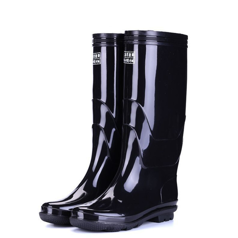 New Knee-High Rain Boots Men's Non-Slip Waterproof Rain Boots Long Tube Thickening and Wear-Resistant Labor Protection Rubber Shoes Rain Shoes Factory Wholesale