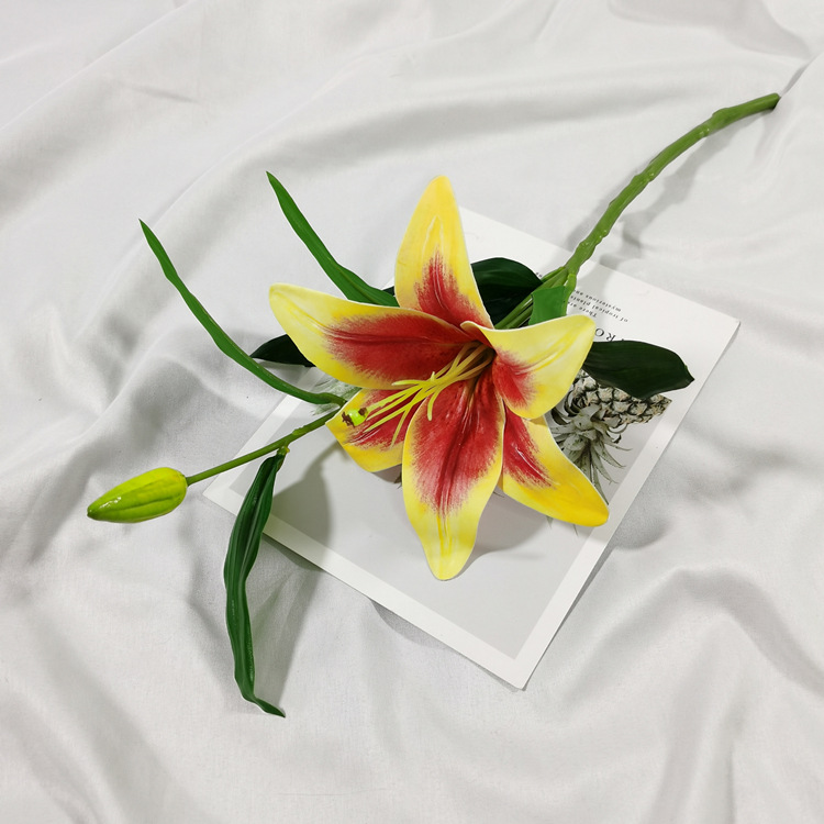 artificial flower artificial plant New Lily Fabric One Flower One Bud Little Lily Wedding Wedding Hall Road Lead Decorative Fake Flower Home Bottle Flower