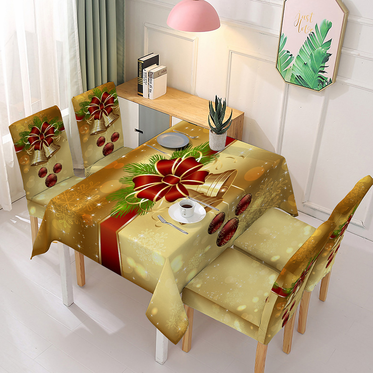 [Elxi] Wholesale Christmas Printed Tablecloth Chair Cover Jubilant Decoration Elastic One-Piece Chair Cover Absorbent Tablecloth