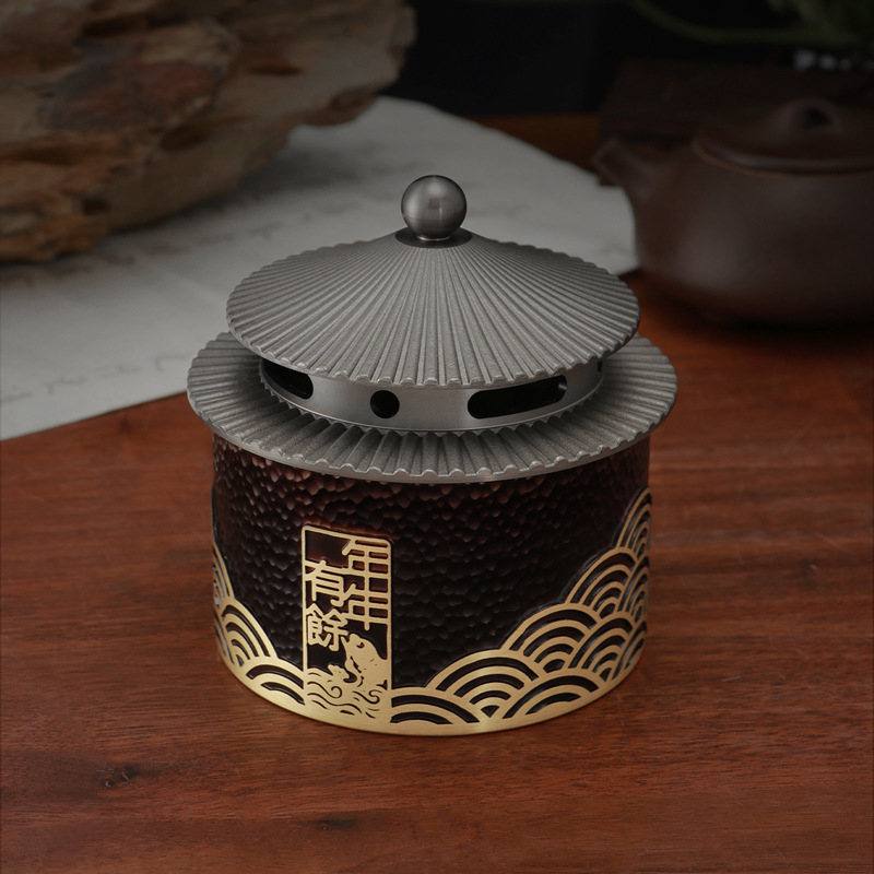 家用禅意纯黄铜香炉香篆盘香檀香炉香熏炉年年有余工艺品香道摆件