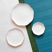 碗盘餐具散件简约陶瓷家用异形菜盘 白色金边创意骨瓷点心水果盘