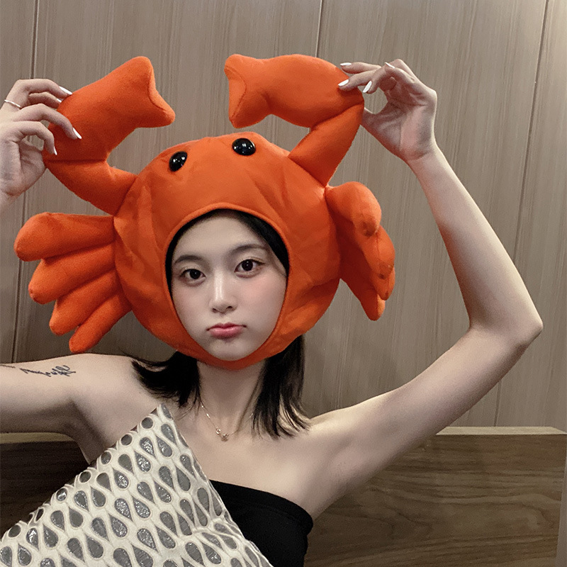 林小宅石原里美同款卡通红色大闸蟹钳子螃蟹头套帽子拍照道具头饰