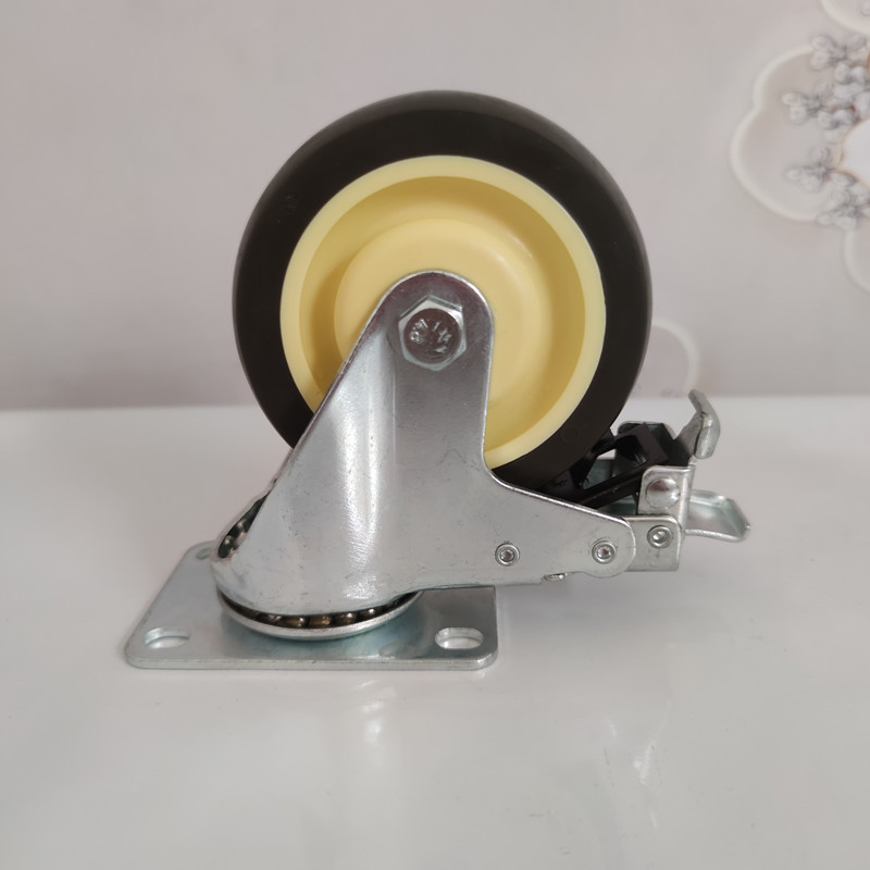 中型3寸4寸6孔ab刹车脚轮 双刹弹力静音脚轮 无尘车间脚轮