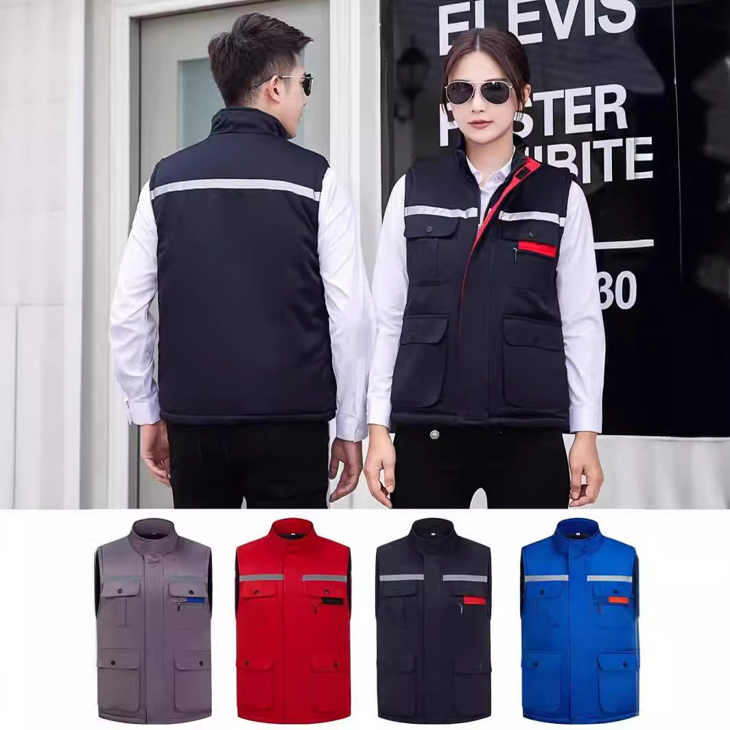 冬季工作服棉马甲男加厚汽修工地工厂背心反光条劳保夹棉马甲批发