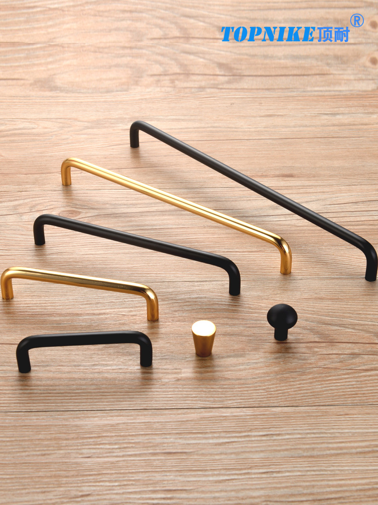批发衣柜门把手柜子橱柜拉手抽屉双弯手把金色黑色托盘五金铝合金