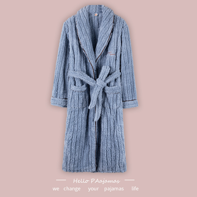 Flannel Nightgown Women's Winter Cardigan Long Sleeve with Waist Rope Keep Warm Pure Color Hotel Bathrobe Home Morning Gowns Pajamas