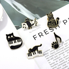 外贸新品卡通可爱黑猫钢琴音符合金胸针衣服包包装胸针扣徽章批发