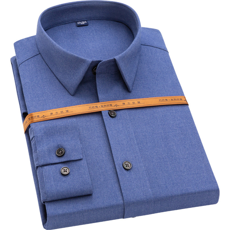 男士商务衬衫秋季长袖加厚腈纶衬衫自发热纤维商务休闲保暖衬衣男