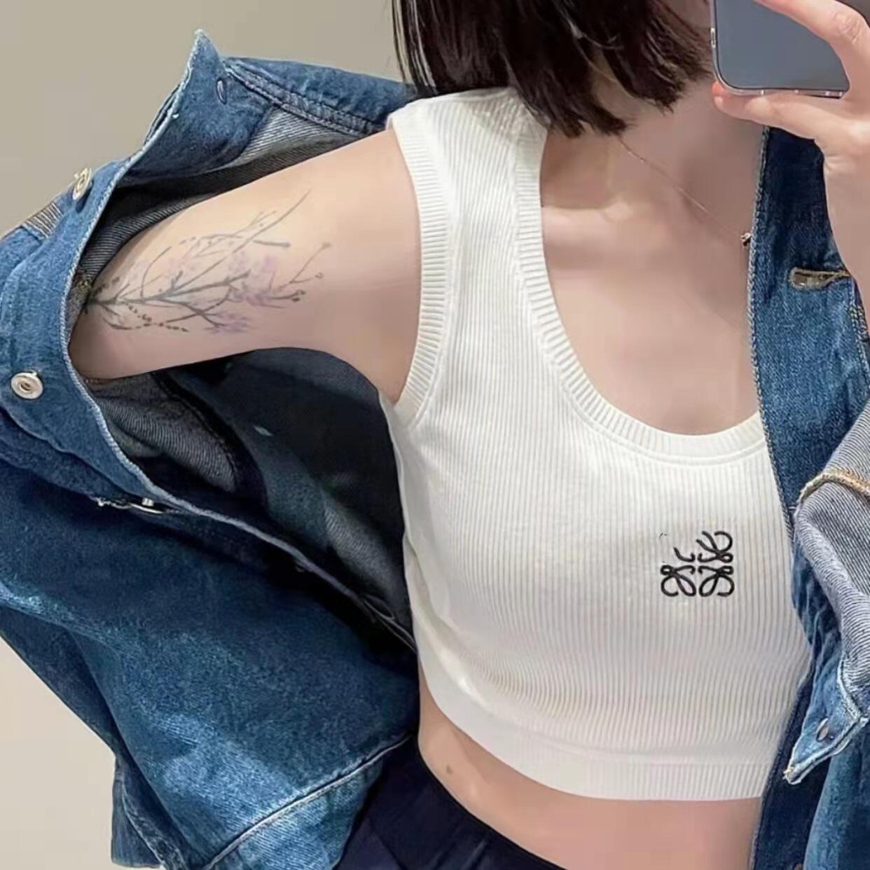 高品质loe*罗家夏季刺绣外穿小背心短款高腰美背打底抹胸无袖上衣