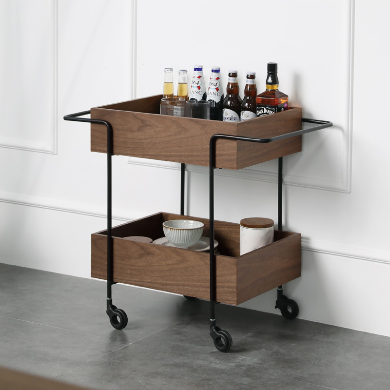 印色家居移动零食小推车置物架厨房胡桃木储物边几收纳架家用餐车
