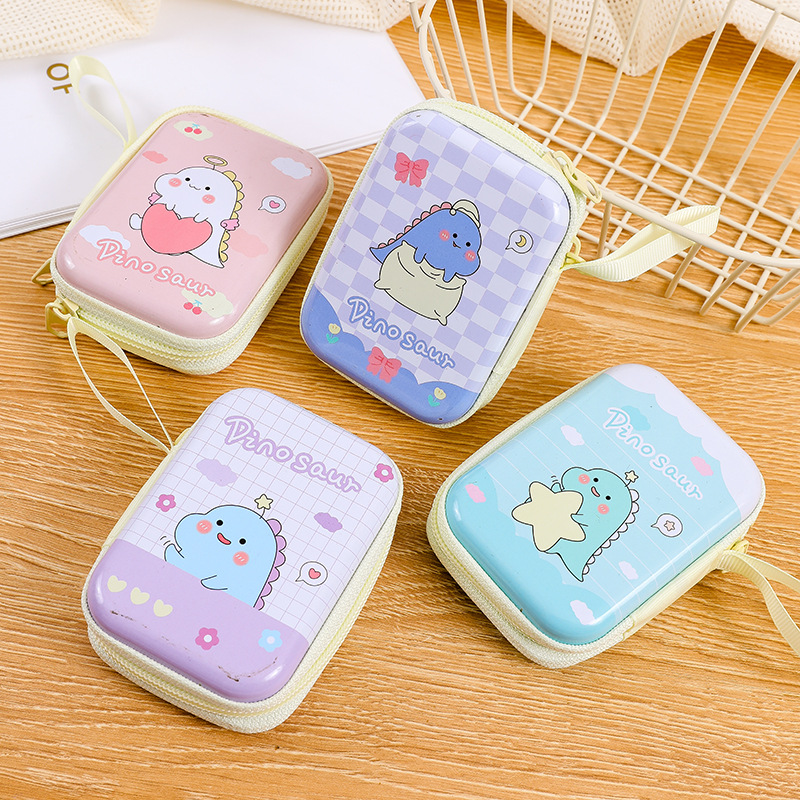 New Tinplate Coin Purse Mini Children's Rectangular Zipper Bag Cartoon Coin Earphone Cable Key Storage Bag