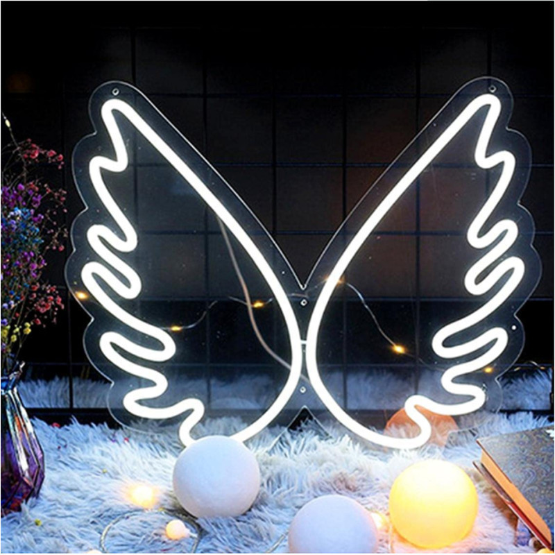 跨境亚马逊led霓虹标志灯亚克力背板天使翅膀造型灯 墙挂厂家货源