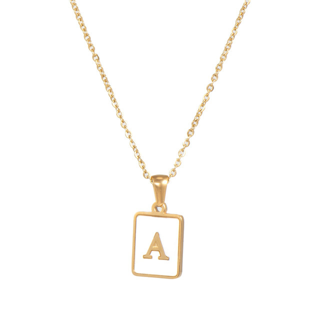Europe and America Cross Border 18K Gold Stainless Steel Letter A- Z Necklace Ornament White Shell Letter Pendant Necklace for Women Wholesale