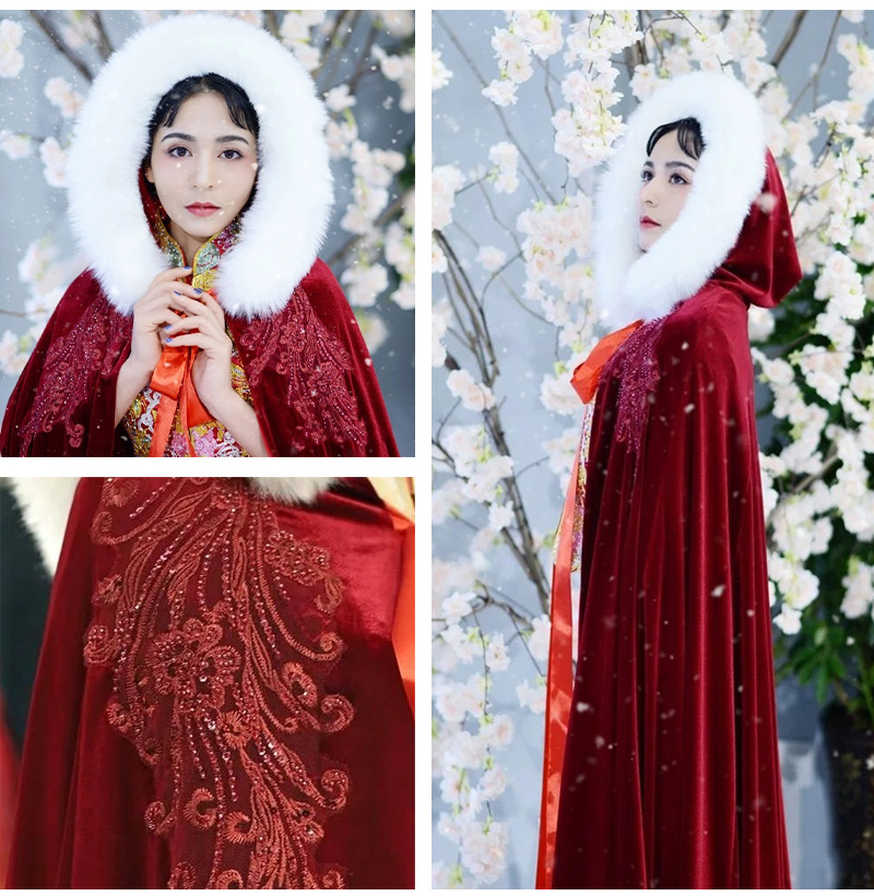 秀禾服披风秋冬款红色新娘中式婚礼汉服古风斗篷保暖加厚古装外套