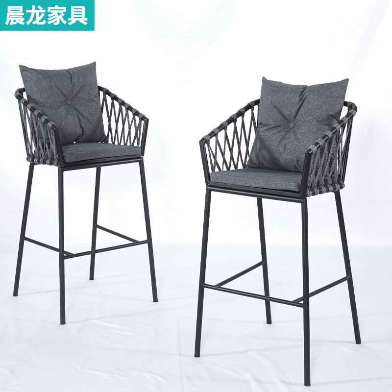 户外庭院休闲藤椅酒吧奶茶店吧台高脚椅室内简约铁艺吧椅