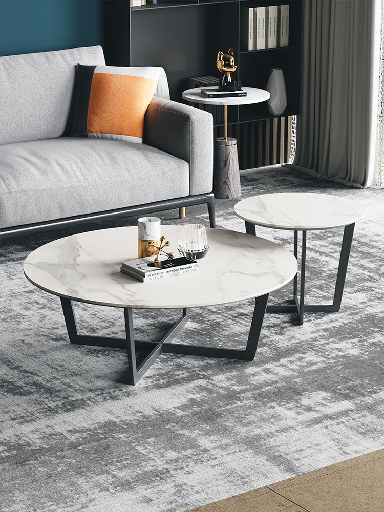 网红轻奢大理石圆形组合岩板茶几简约现代小户型客厅家用桌