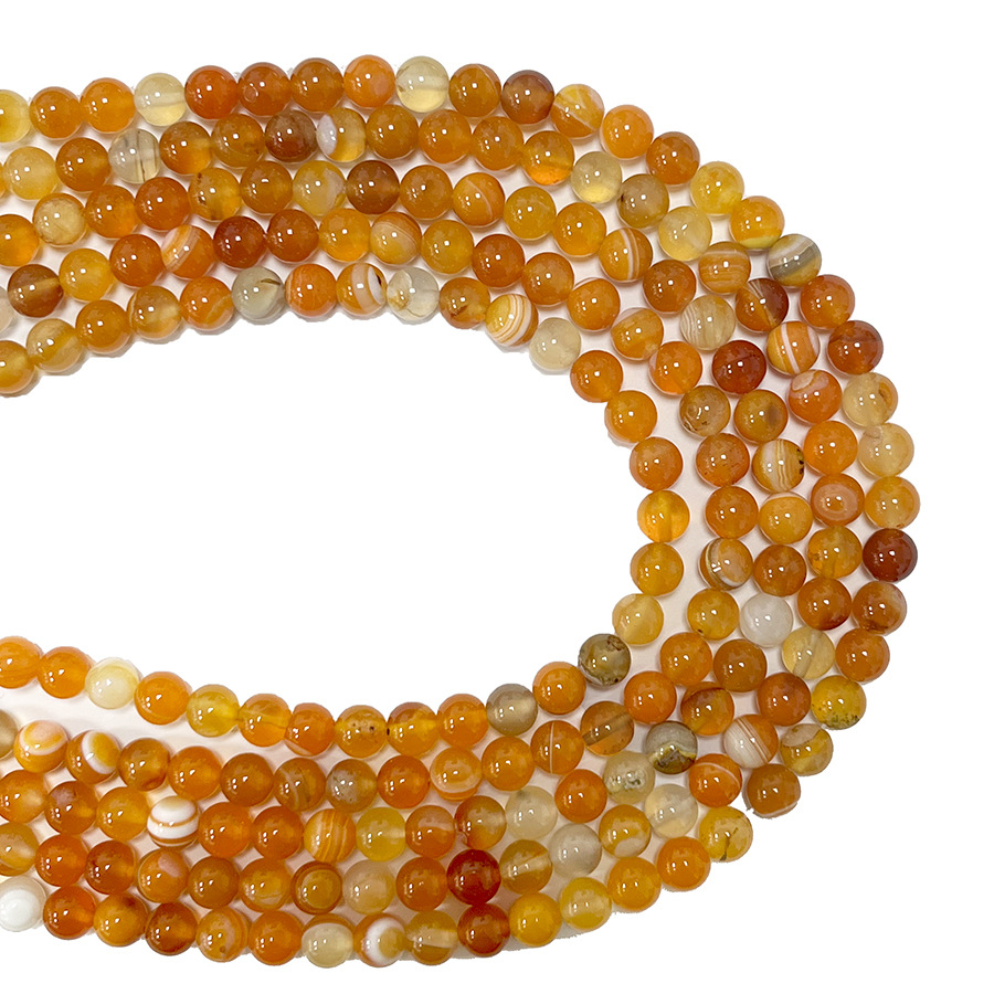 橘色条纹玛瑙散珠diy项链手链半成品串珠橘色宝石圆珠饰品配件