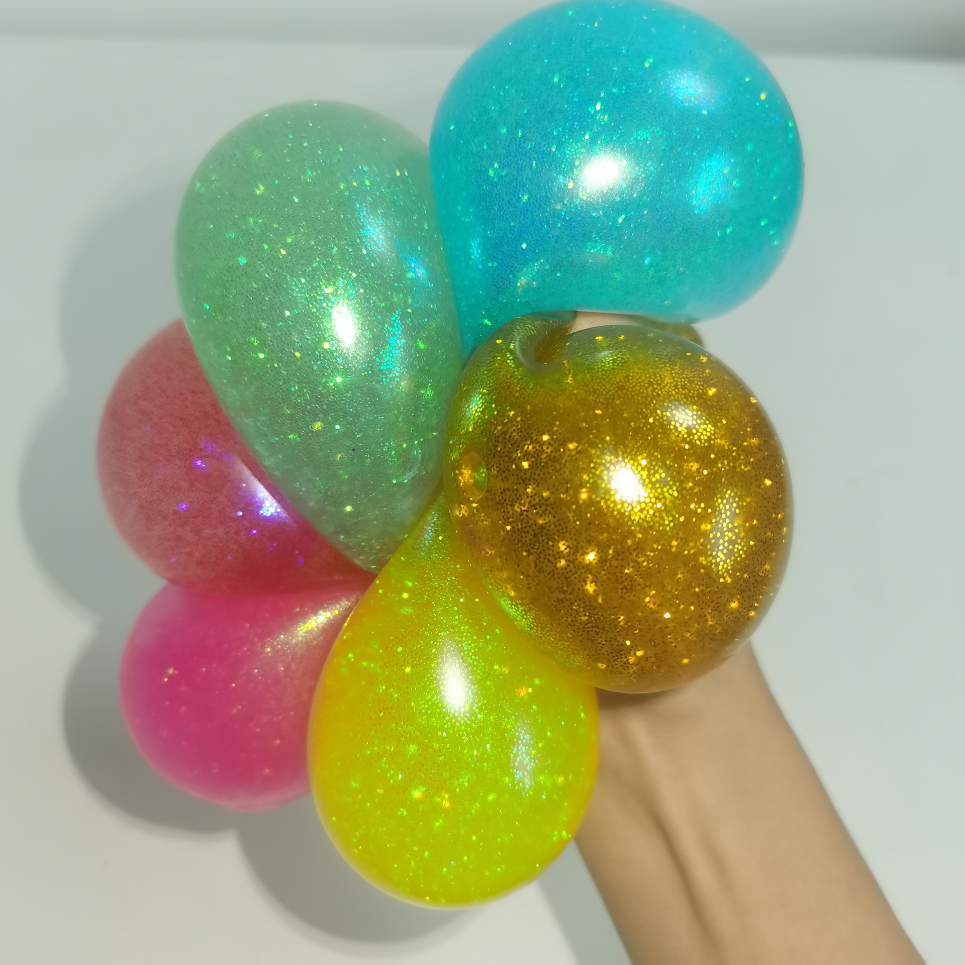 亚马逊新款炫彩带球 闪光金粉弹力球 发泄果胶水晶球解压玩具