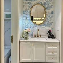 法式奶油风浴室柜组合实木美式卫浴柜卫生间复古镜洗手台洗漱台盆