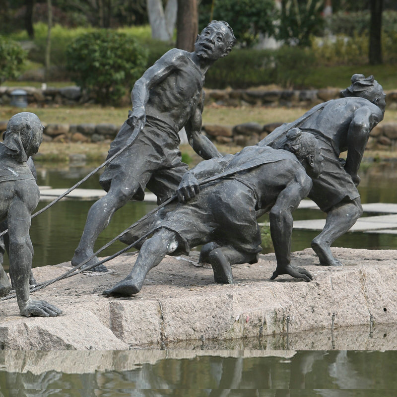 铸铜景区园林纤夫雕塑户外仿铜拉船搬运工人铜雕像公园景观摆件
