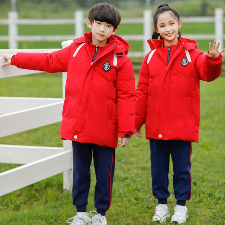小学生校服秋冬装儿童班服大红色棉衣三件套幼儿园园服加厚男女童