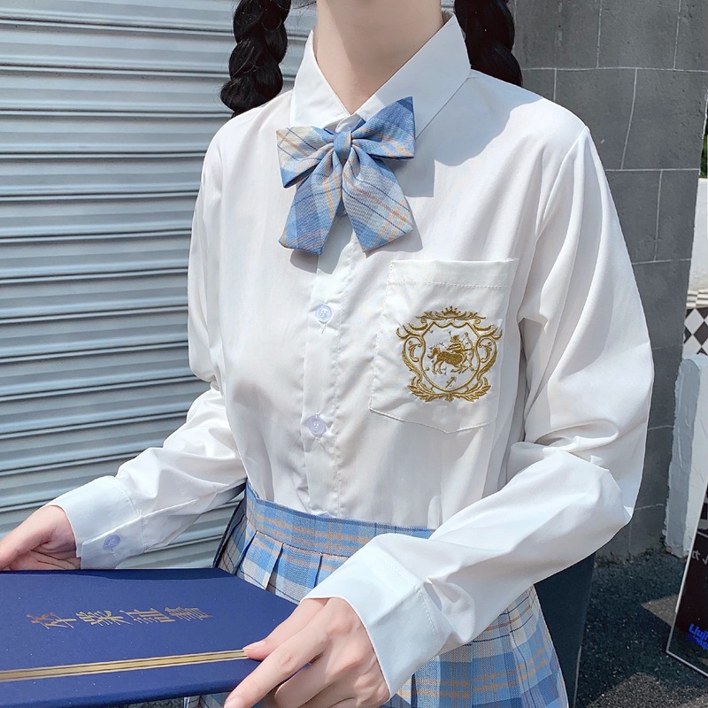 十二星座·射手座jk制服宽松基础款长袖衬衫刺绣学生少女格裙套装