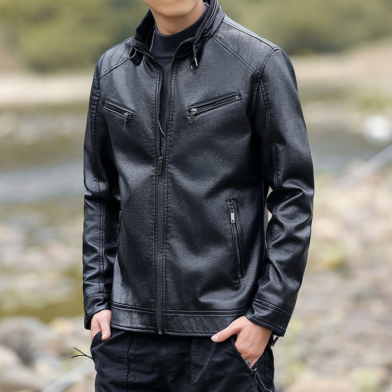 皮夹克男士新款外套秋冬季潮流帅气2023休闲立领皮衣男休闲-阿里巴巴