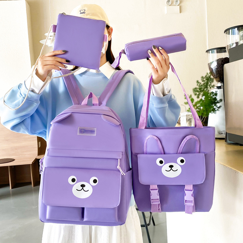 Large Capacity Bear Junior High School High School and College Student Schoolbag Preppy Style Backpack Cartoon Casual Backpack Student Schoolbag