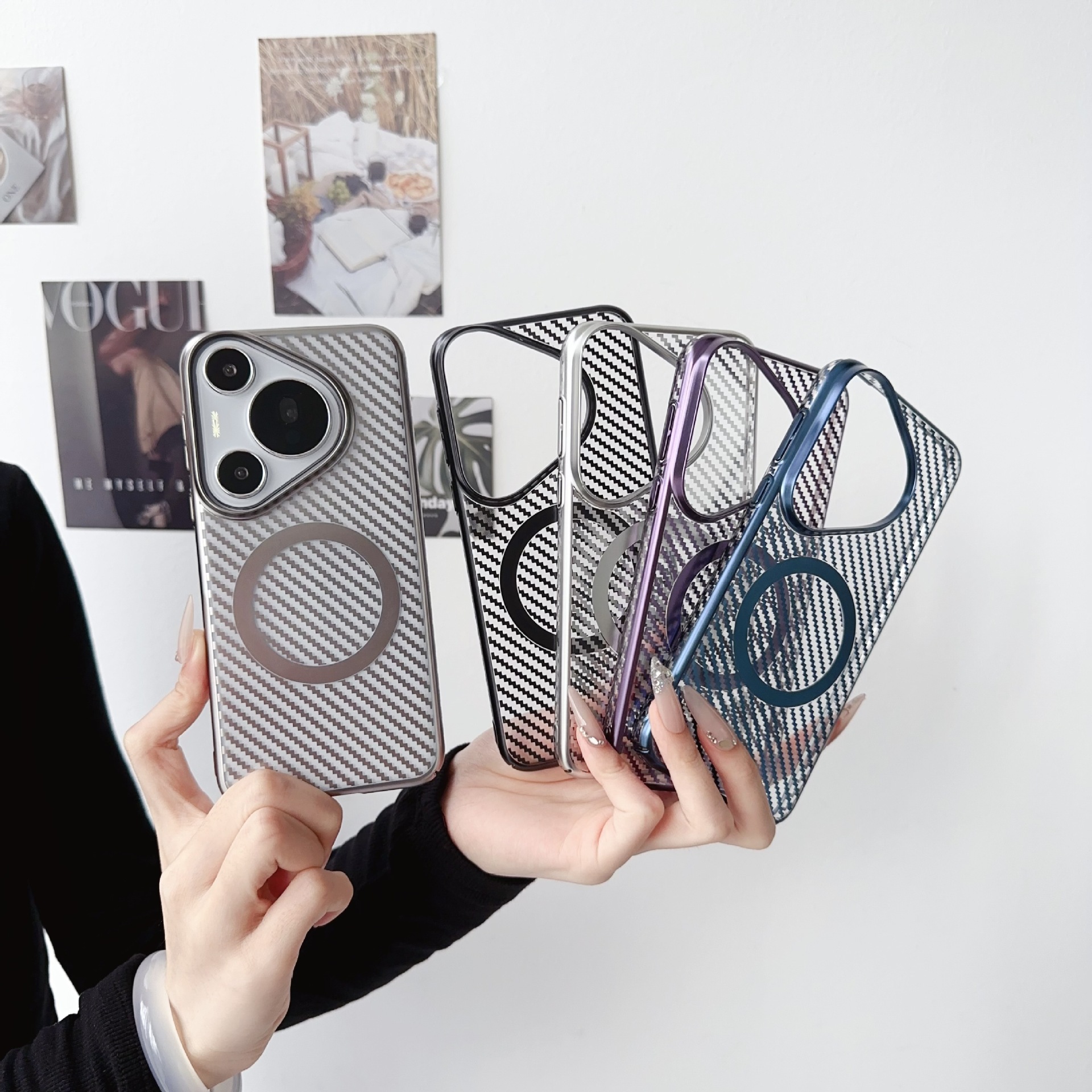 电镀pc碳纤维纹磁吸适用华为pura70ultra手机壳6d镭雕mate60pro套