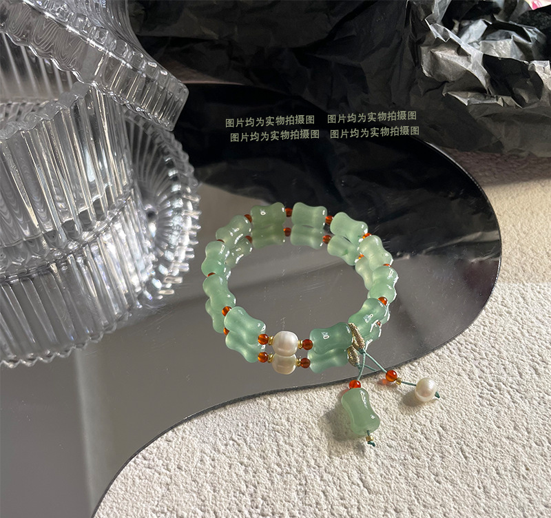 Bamboo Green Aventurine Agate Bracelet Natural Stone Freshwater Pearl Bracelet National Style Aventurine Hand Weaving Bracelet Women