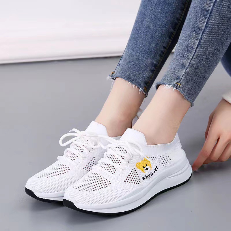 New Flying Woven Women's Shoes Autumn Leisure Sneaker Trendy Breathable Student Shoes Comfortable Mesh Coconut Shoes Soft Bottom Running