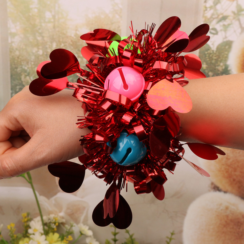 幼儿园新款儿童跳舞手腕花舞蹈皮筋手花表演出亮片广场舞道具手环