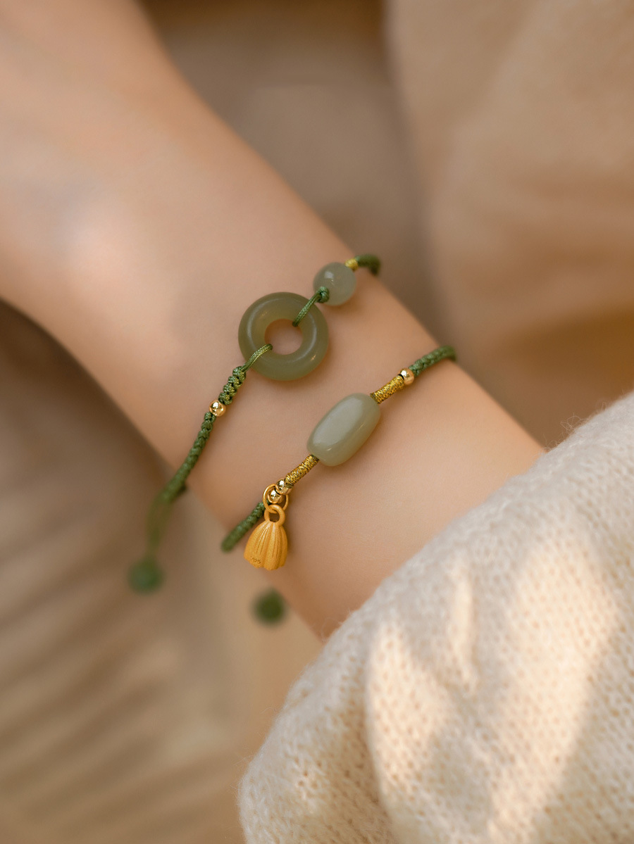 Spend Your Time Hetian Jade Peace Buckle Carrying Strap Vintage Bracelet Gift New National Fashion High-Grade Jade Carrying Strap Women